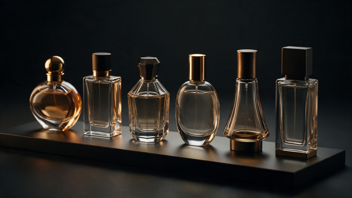 Fila de frascos de perfume minimalistas contemporáneos