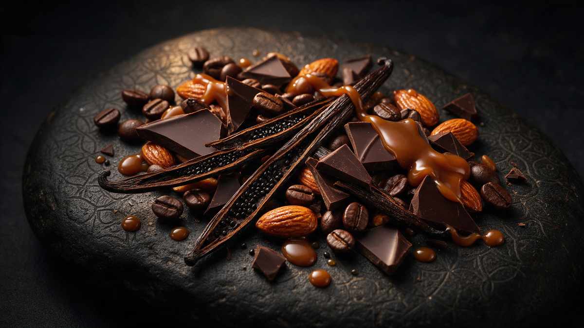 Vainilla, chocolate, café y caramelo, notas de la familia gourmand