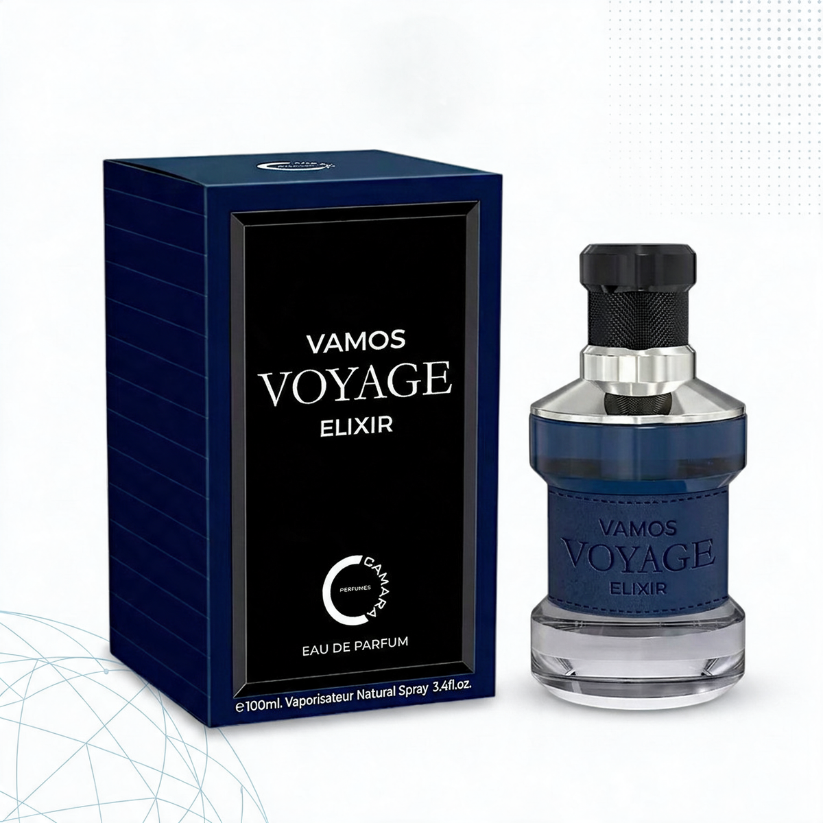 Vamos Voyage Elixir | Camara Parfums - frasco y caja